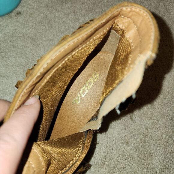 Soda fringe bootie women's size 6 comfy heel boots ankle boots caramel stylish - Picture 9 of 13